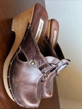 Vintage Steve Madden Dark Brown Leather Knot-Accent Mules